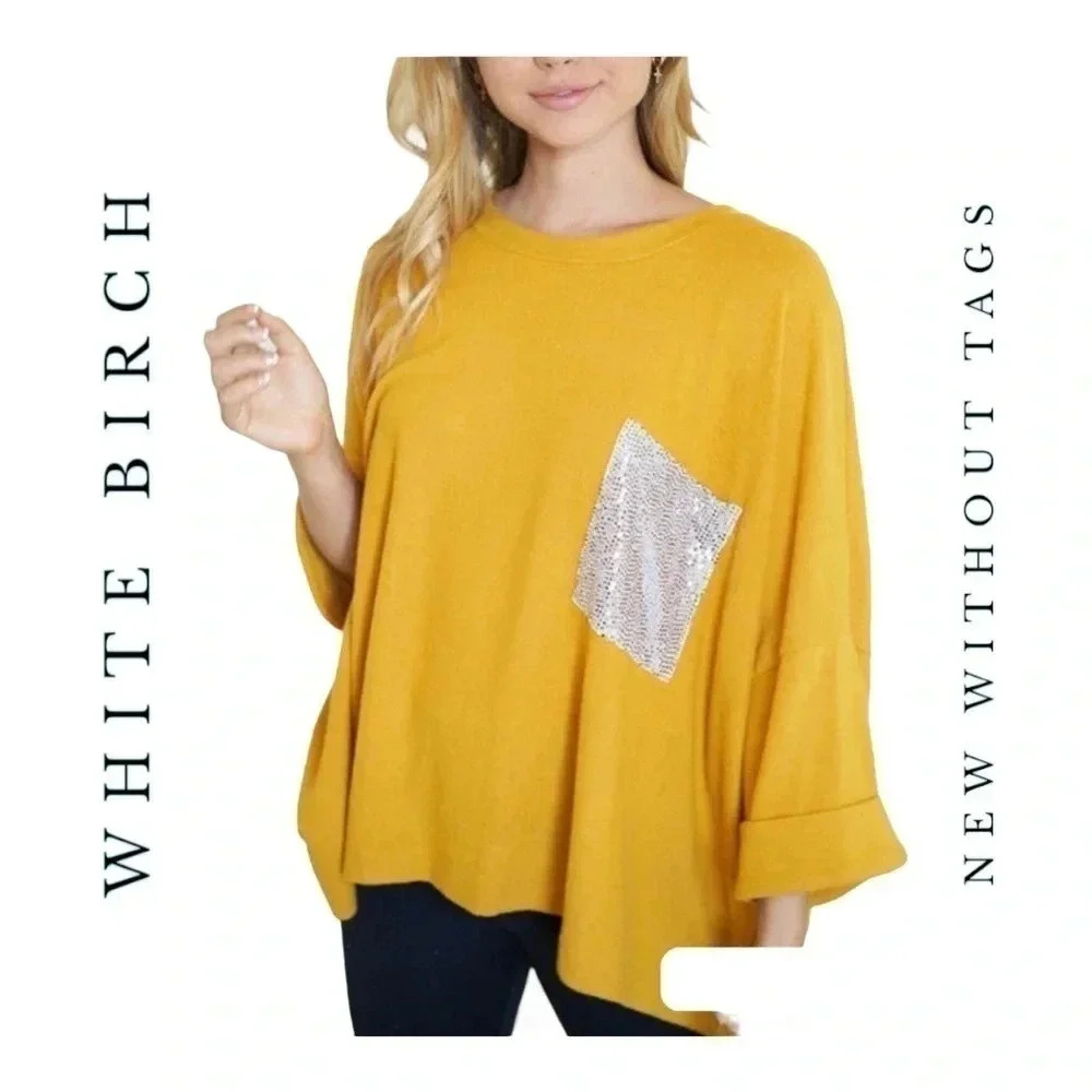White Birch Mustard Blouse with Silver Accent